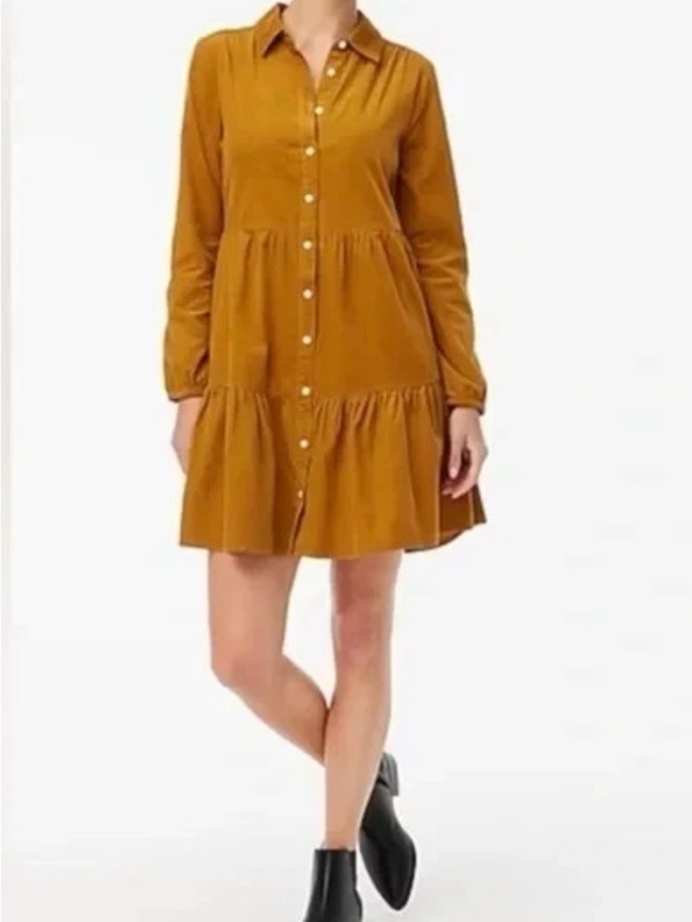 J. Crew Mustard Tiered Button-Front Corduroy Shirt Dress size 12
